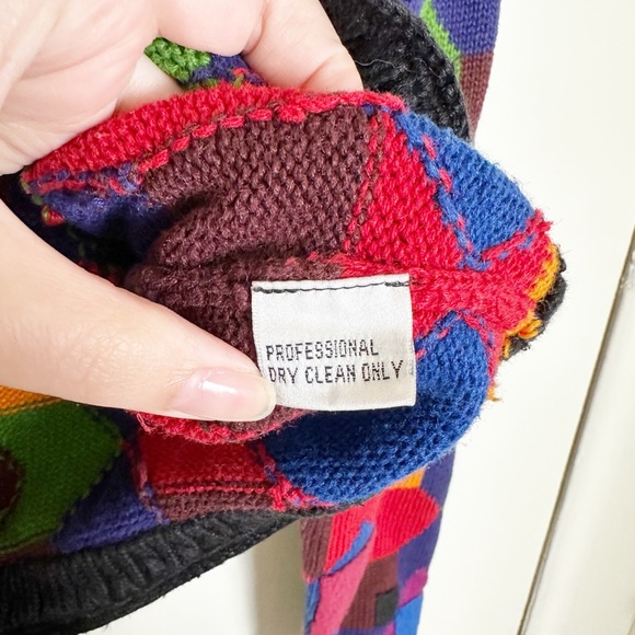 Michael Simon Rainbow Patchwork Cardigan Sweater Fuzzy Collar Small - Picture 6 of 6